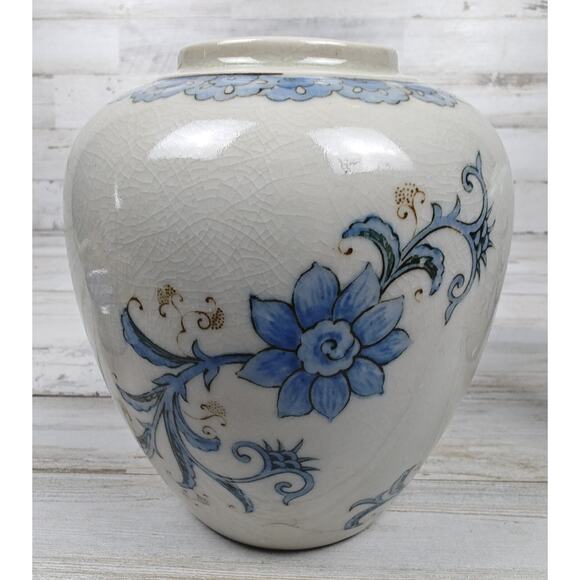 2 Vintage Andrea By Sadek Vases-Ginger Jars Blue Floral Japan No Lids Crackled - Picture 5 of 9